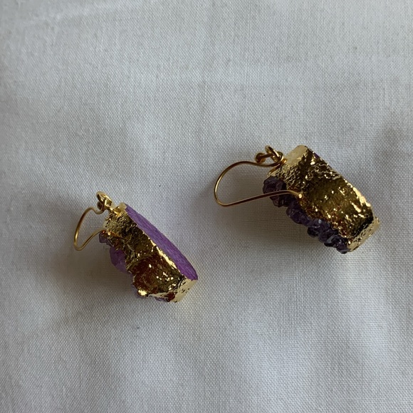 Purple Geode Druzy amethyst crystal gold plated earrings - Picture 7 of 12